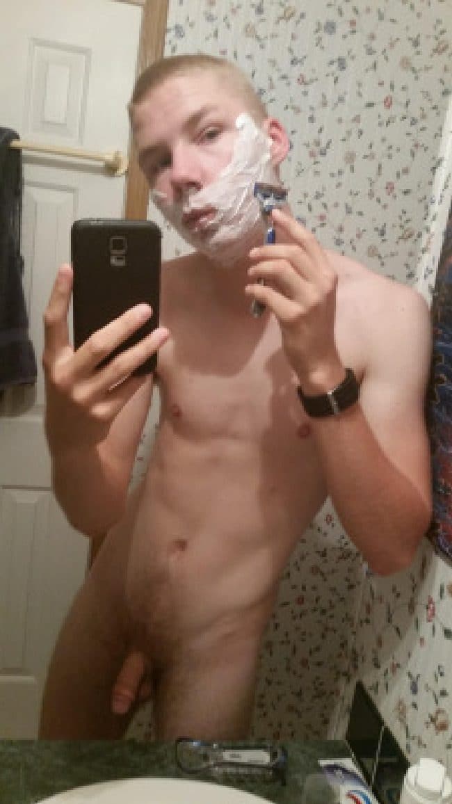 Nude Flaccid Boy Shaving